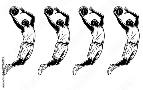 Basketball player dunking sequence silhouette