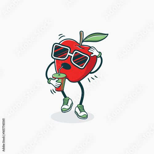 A Cool Apple Character Drinks a Refreshing Beverage