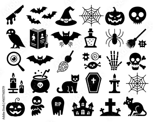 Collection of halloween icons featuring spooky and festive symbols