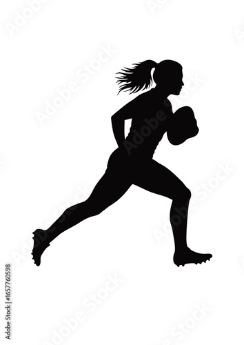 Silhouette of a Female Rugby Player Running with the Ball WomensRugby.ai Inspired Design