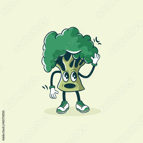 Anthropomorphic Broccoli Character Expressing Surprise