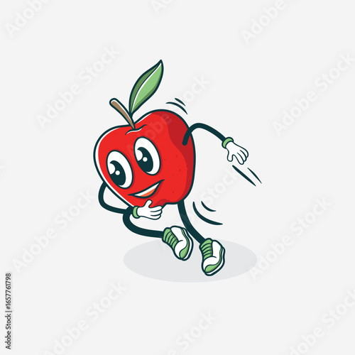 A Happy Apple Character Running Cheerfully