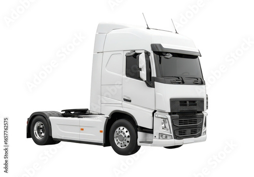 Modern white semi truck cab isolated on transparent background