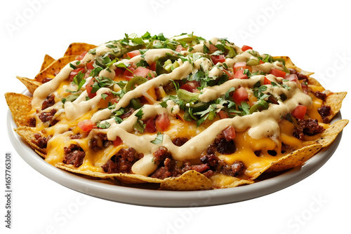 Stack of nachos with cheese isolated on white background