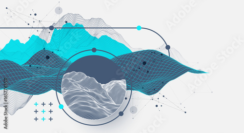 The abstract wave is made in a frame style. Template for science and technology presentation. Vector art.