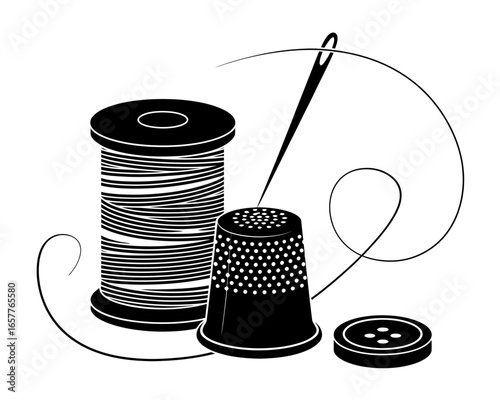 Sewing essentials needle thread thimble and button