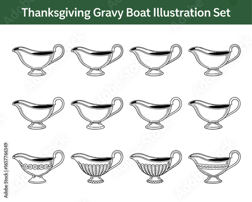 Collection of thanksgiving gravy boat illustrations