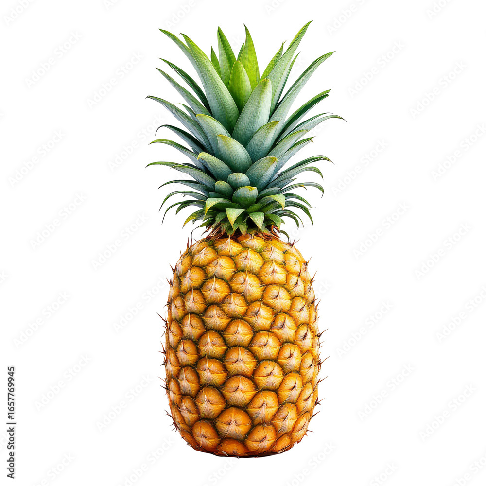 Fototapeta premium Ripe Pineapple with Green Leaves Isolated on white background