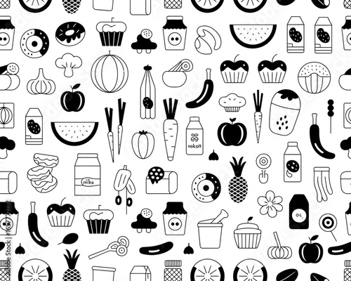 Whimsical food and drink icons pattern