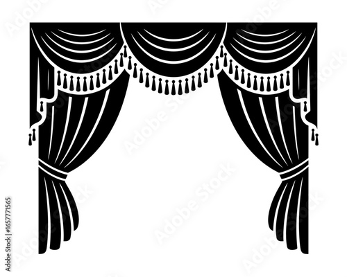 Elegant black and white drapery with tassels