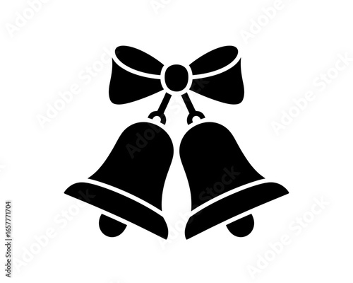 Black silhouette of two bells tied with a ribbon