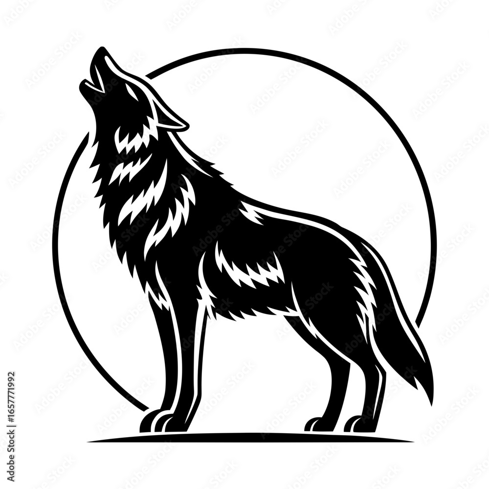 Obraz premium Stylized white wolf howling on a black background
