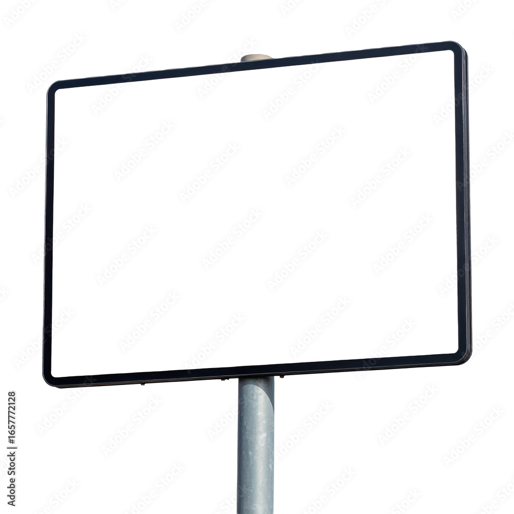Obraz premium Rectangular metallic billboard frame mounted on a single pole, designed for outdoor advertising or signage display
