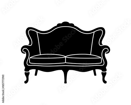 Classic black silhouette of a two seater sofa