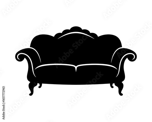 Elegant black silhouette of a vintage sofa
