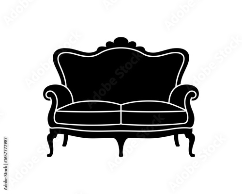 Elegant black silhouette of a vintage sofa