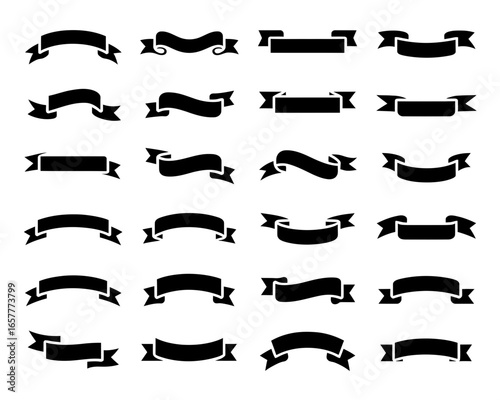 Collection of diverse black ribbon and banner icons
