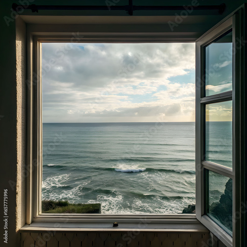 sea seen through window of house