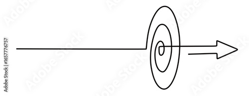 continuous line art of an arrow straight to the target and through the target. focus on the target. succeed according to plan