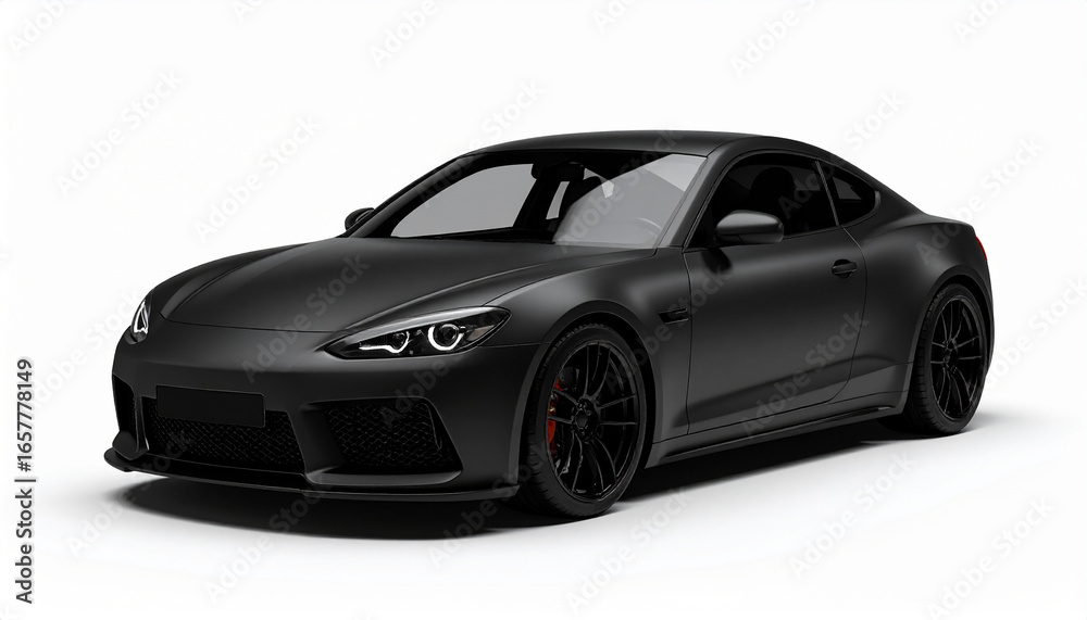 Naklejka premium Black sports car isolated on white background sleek shiny luxury vehicle