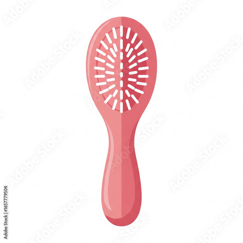Pink hairbrush lies on white surface ready for use in a beauty salon, symbolizing personal care and grooming routine.
