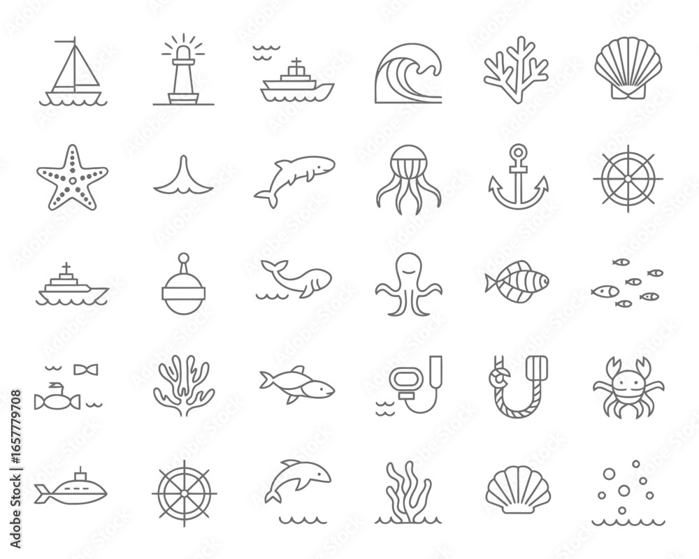 Obraz premium Collection of marine life and nautical icons