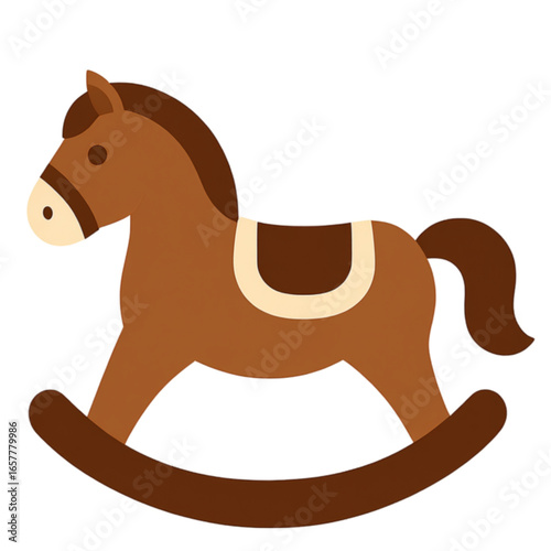 Brown rocking horse sits patiently in a child's playroom, awaiting playtime and adventure, evoking a sense of nostalgia and simple joy.