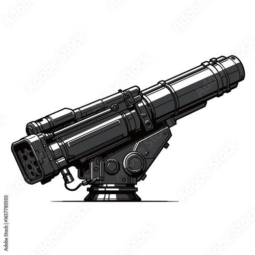 black and white silhouette of a bazooka on a white background