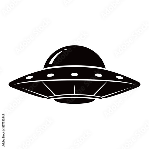 black and white silhouette of a UFO on a white background
