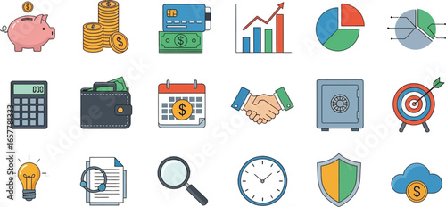 Modern business icons for financial success growth strategy and planning