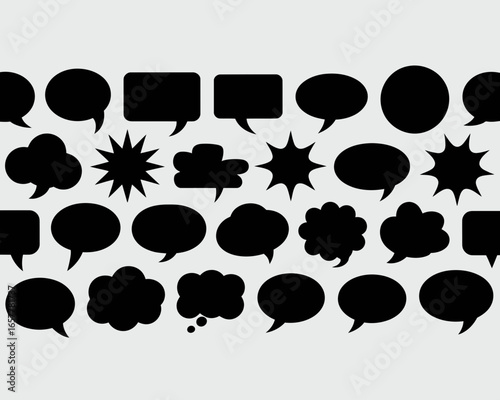Collection of black speech bubbles and thought bubbles