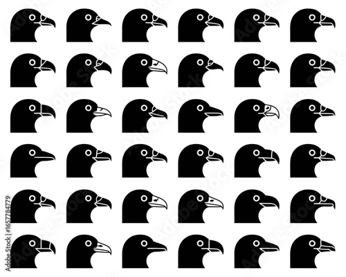 Collection of bird head silhouettes with varied beak shapes