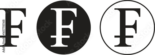 Franc currency sign icons set in flat styles. Money symbol collection and finance group. Swiss franc mark, currency exchange, banking, payment, and financial transaction vectors.