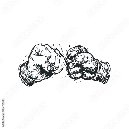 Fists collide in dynamic ink sketch conveying impact and energy