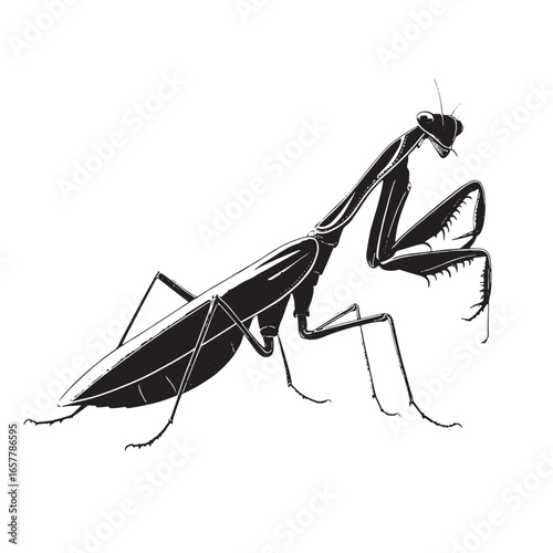 black praying mantis Silhouette Vector, High Quality Illustration on White Background