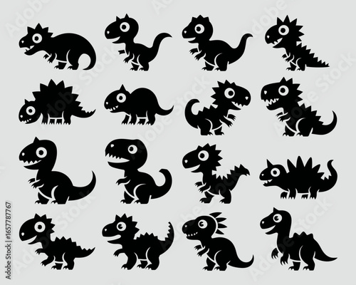Collection of cute black dinosaur silhouettes