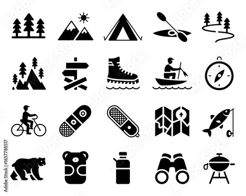 Outdoor adventure and camping icons collection