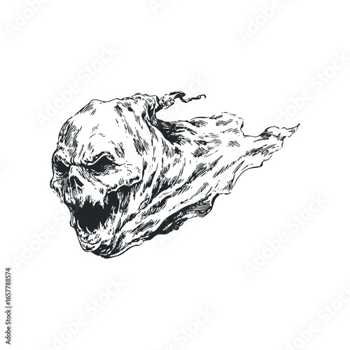 Fearsome Skull Creature with Flowing Cloak and Jagged Teeth