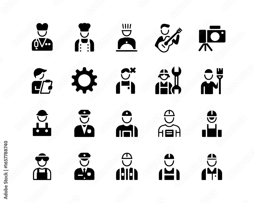 Collection of diverse occupation icons representing various professions