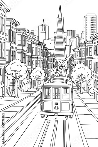 San Francisco Street Vector Coloring Page , Suitable for KDP Publishing