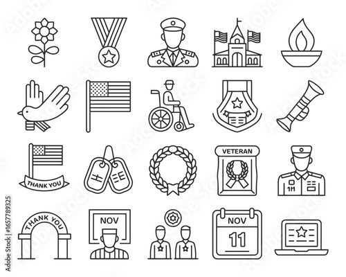 Veterans day icons celebrating service and sacrifice