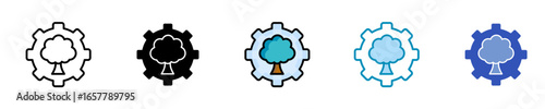 Tree With Gears  Icon Set Multiple Style Collection
