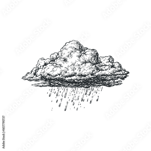 Pencil sketch of a rain cloud with falling water drops