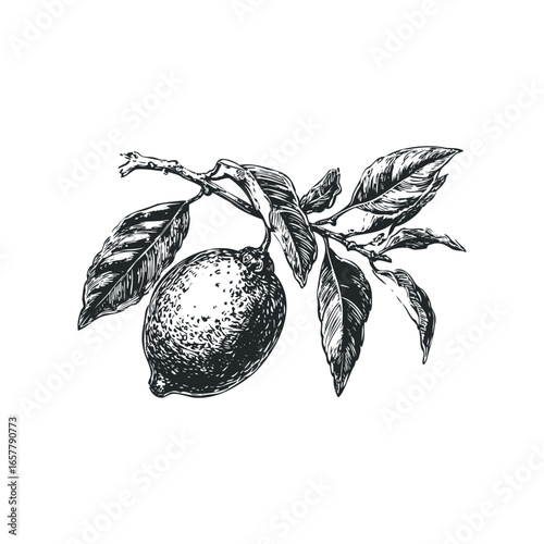 Sketch of a Lemon Branch with Leaves