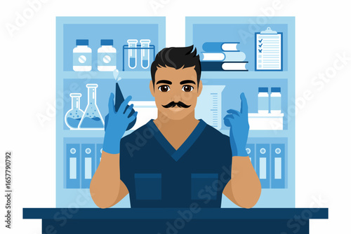 A doctor's treatment room. The proctologist. The beginning of the examination before the enema. The concept of colon disease prevention. Vector illustration in a flat cartoon style