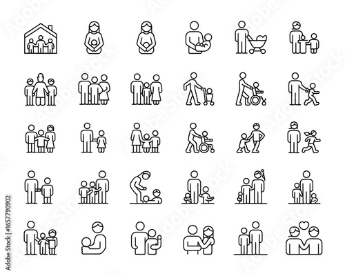 Diverse family and parenting icon set