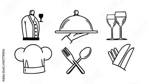 "Catering Line Icon Set – Vector Outline Icons for Food Delivery, Banquet, Event Menu & Hospitality"