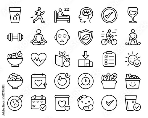 Healthy lifestyle and wellness icons set