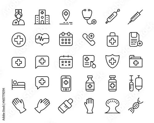 Collection of medical and healthcare outline icons