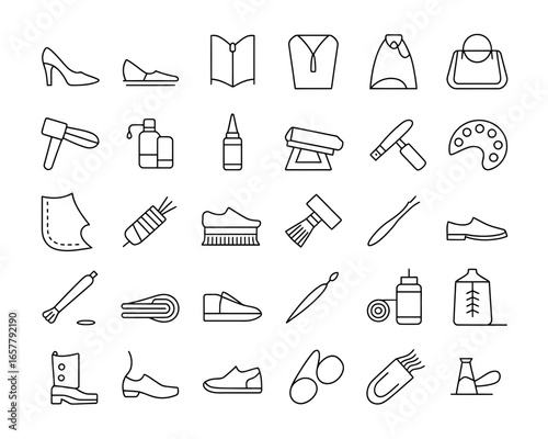 Collection of footwear and shoe repair icons